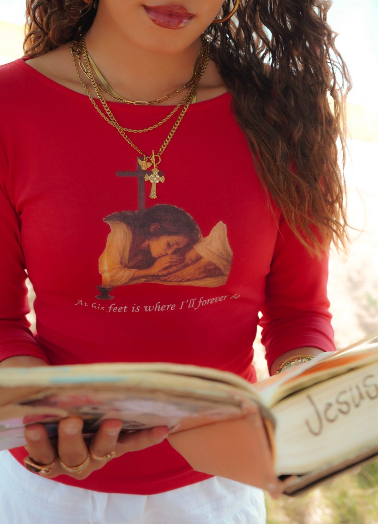 At his feet tee
